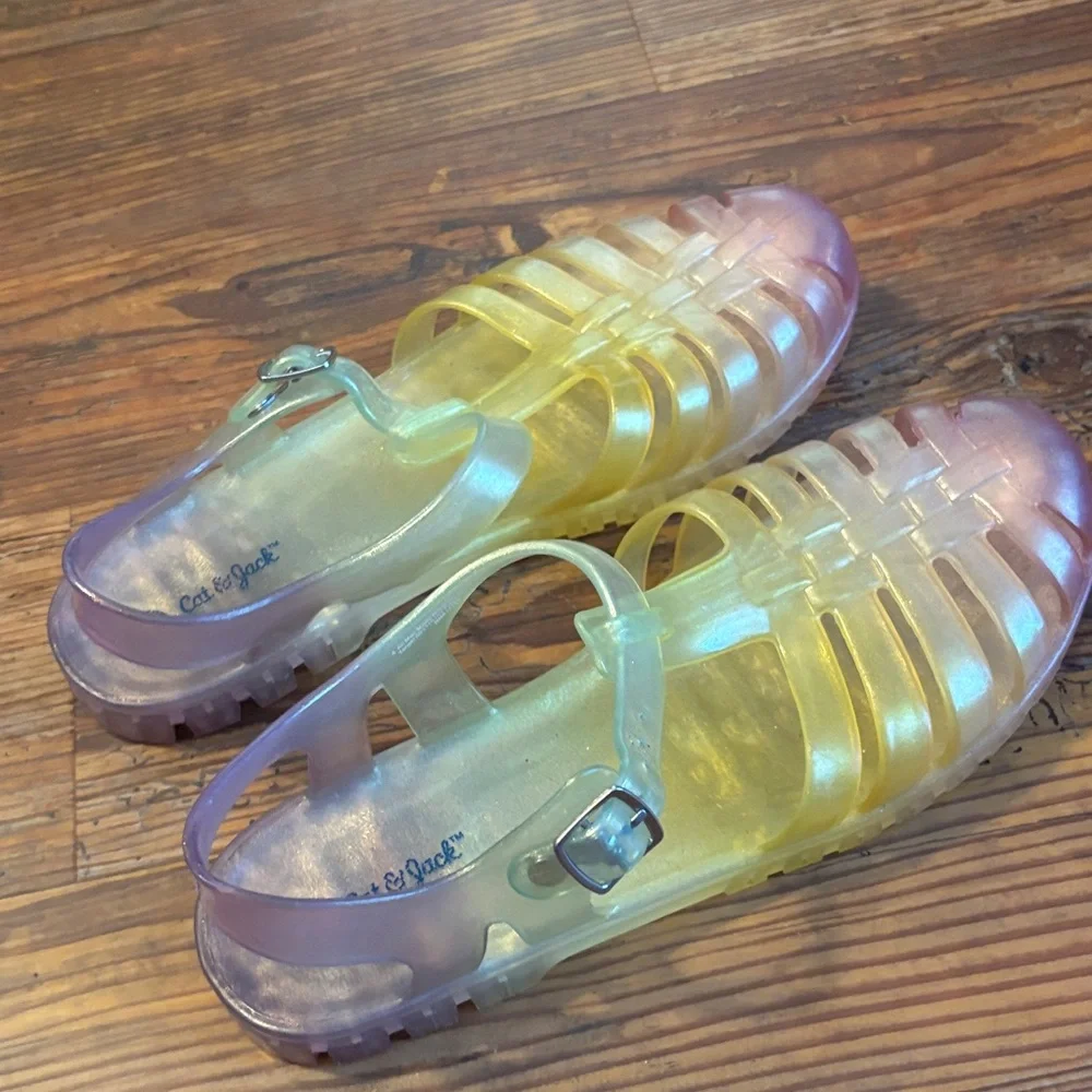 Cat & Jack Translucent Multi Color Jelly Sandals with Yellow and Pink